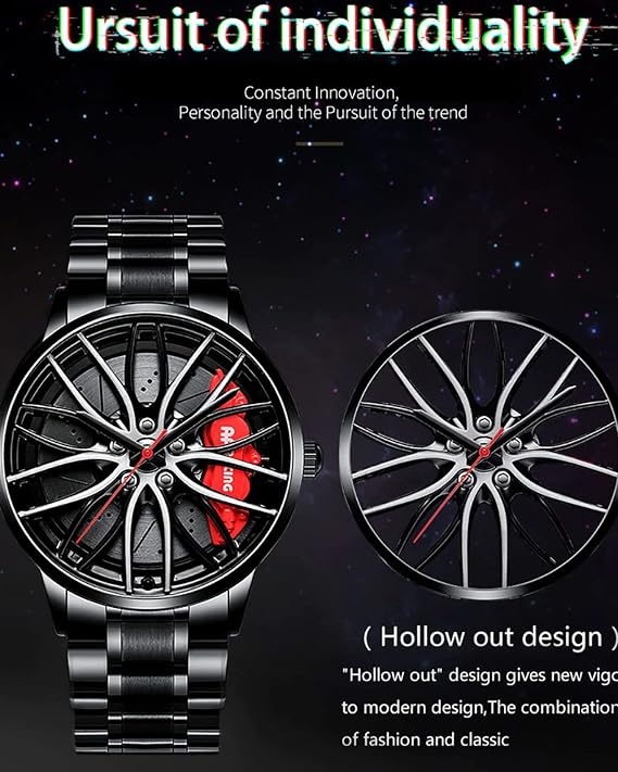 Men's Creative 3D Car Wheel Rotating Wrist Watch - KSA