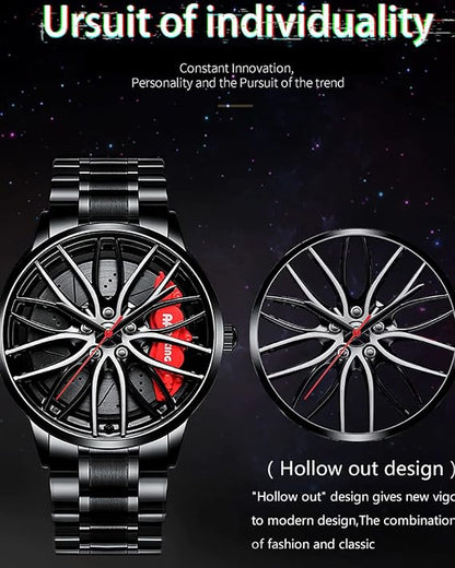 Men's Creative 3D Car Wheel Rotating Wrist Watch - KSA