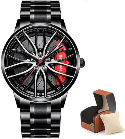 Men's Creative 3D Car Wheel Rotating Wrist Watch - KSA
