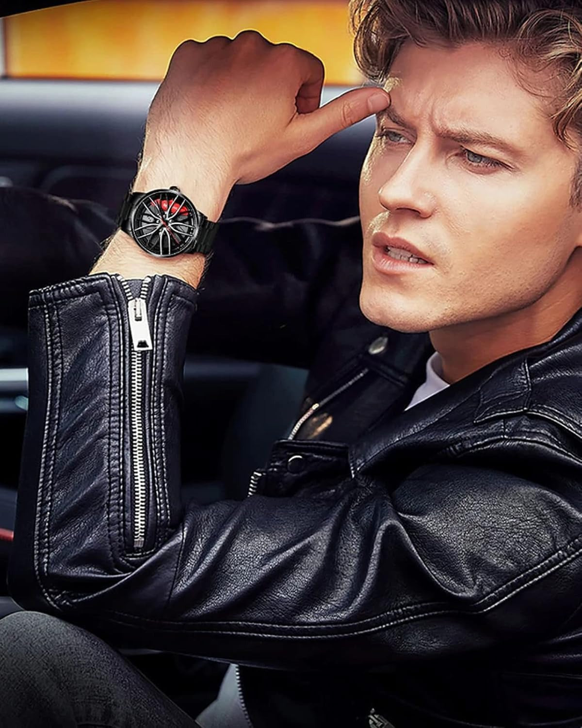 Men's Creative 3D Car Wheel Rotating Wrist Watch - KSA