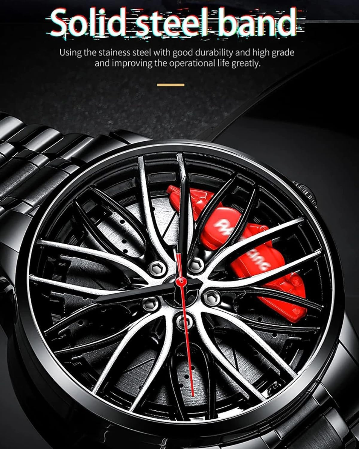 Men's Creative 3D Car Wheel Rotating Wrist Watch - KSA
