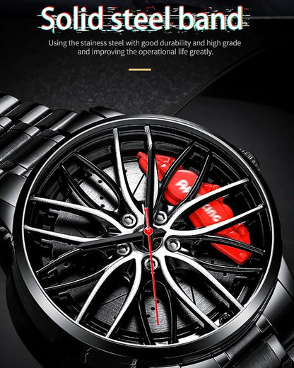 Men's Creative 3D Car Wheel Rotating Wrist Watch - KSA