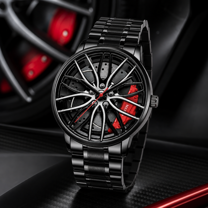 Men's Creative 3D Car Wheel Rotating Wrist Watch - KSA